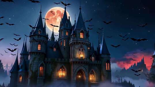月夜下的魔幻城堡