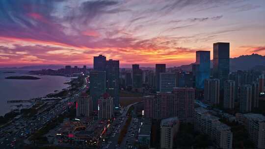 青岛西海岸夜景唐岛湾夜景航拍