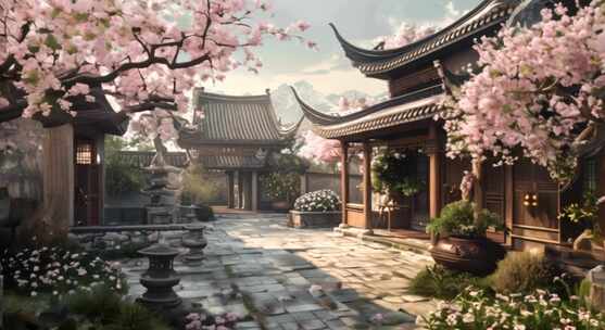 （AI合集）美丽的中式庭院鲜花盛开盛开