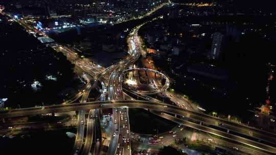 江苏南京城市夜景交通车辆航拍视频素材模板下载