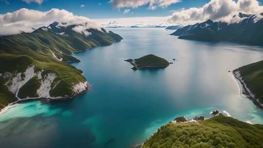 高山湖泊鸟瞰全景