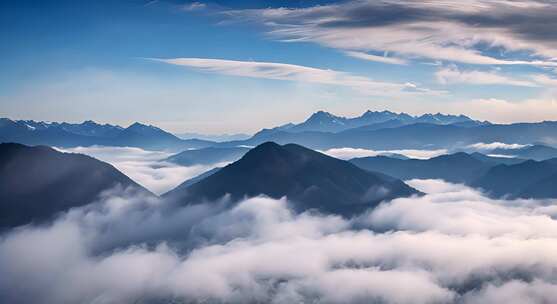 森林云海阳光山峰云雾大自然树林丁达尔效应