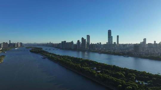 长沙橘子洲景区橘子洲大气航拍