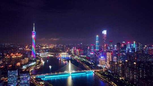 广州珠猎德大桥夜景航拍视频素材模板下载