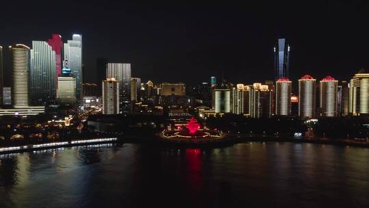 青岛海边夜景五四广场航拍实拍合集视频素材模板下载