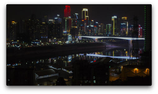 重庆嘉陵江望向黄花园大桥夜景航拍4K视频素材模板下载