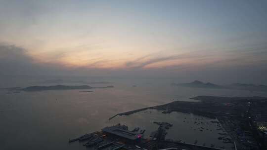 海上日落晚霞夕阳山东长岛日落航拍