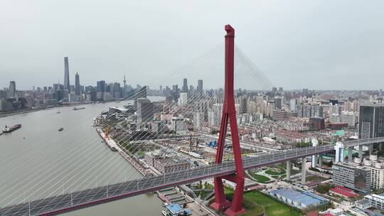 上海杨浦大桥无车空城视频素材模板下载