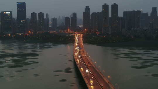 武汉市汉街航拍沙湖夜景