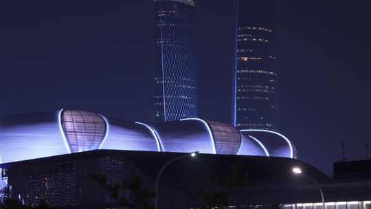 杭州之门与奥体中心大莲花城市夜景