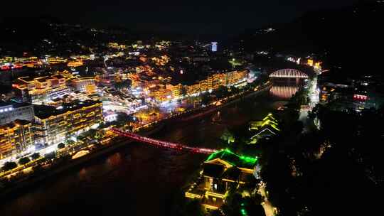 贵州遵义茅台镇城市赤水河滨夜景风光航拍