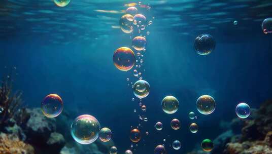海洋中上升的彩色气泡