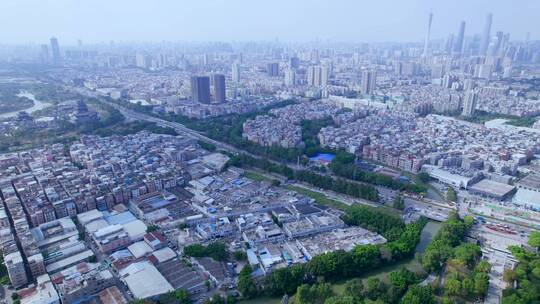 广州海珠国家湿地公园与城市建筑群航拍