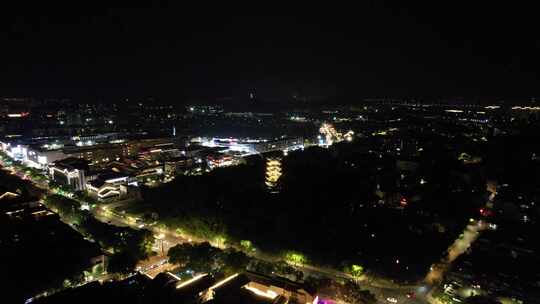 浙江绍兴城市夜景灯光交通航拍