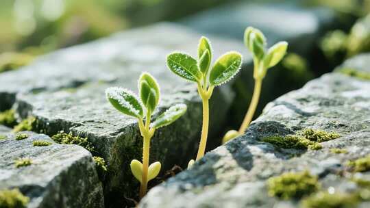 石缝中幼苗生长特写