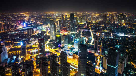 天津海河夜景航拍延时摄影