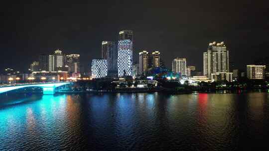 广西柳州市中心夜景灯光航拍