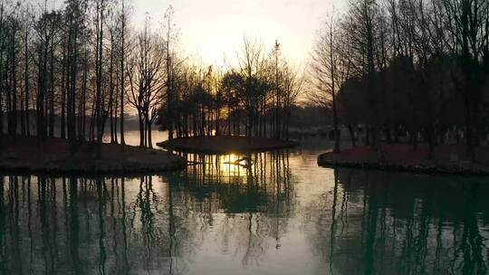 湘湖日落倒影