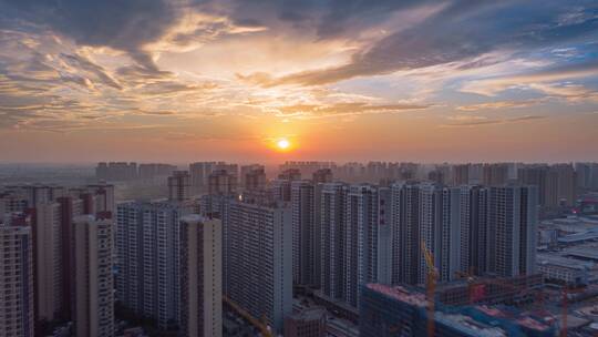 4k航拍孝感城市夕阳延时