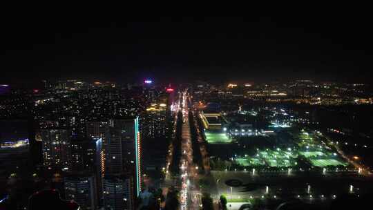 山东日照城市夜景灯光航拍