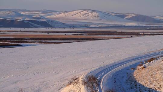 冰雪覆盖的中俄界河额尔古纳河视频素材模板下载
