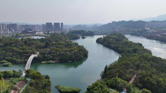 四川达州莲花湖湿地公园航拍