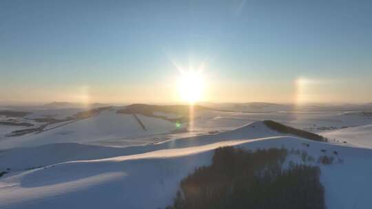 极寒雪原灿烂夕阳唯美日晕