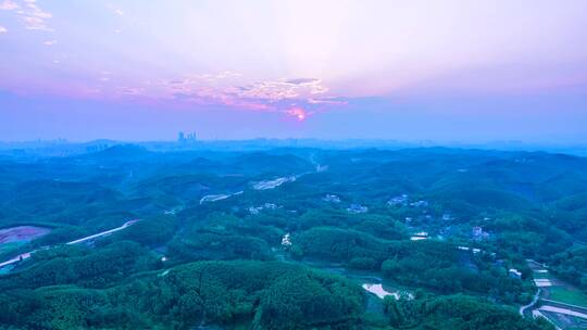 广西南宁丘陵山林夕阳晚霞航拍延时风光