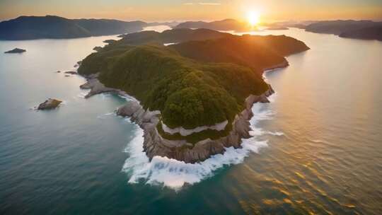 海岛日出航拍全景