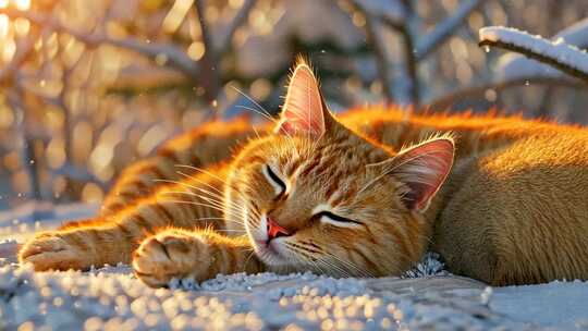冬日暖阳下睡觉的小猫咪 温暖氛围橘猫片头