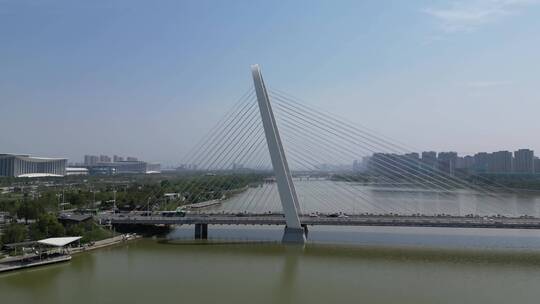 西安浐灞彩虹桥灞河生态区航拍视频素材模板下载