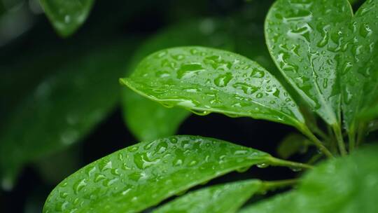 春天雨中的植物花朵树叶4k视频素材