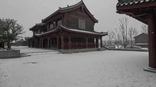 冬季雪花小雪古建筑场景素材