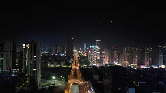 山东日照城市夜景灯光航拍