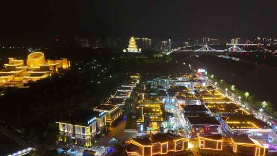 陕西宝鸡陈仓老街中华石鼓园夜景灯光航拍