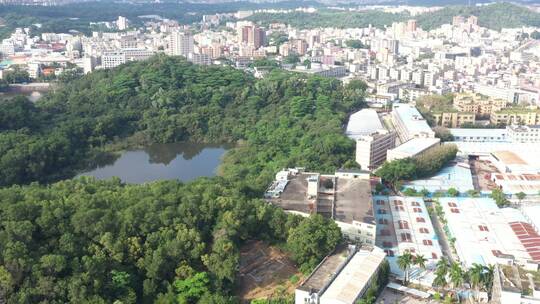 航拍深圳龙华区观澜河流及城区绿化