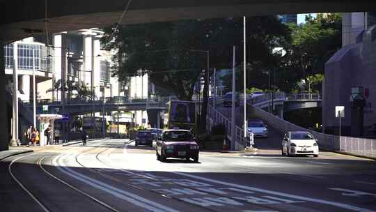 香港街道交通路况道路车流城市道路人群人流