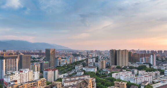 鸟瞰江西省九江市城市景观黄昏入夜延时