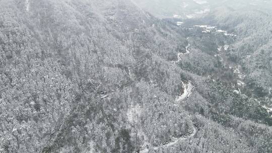 航拍 大山 雪景 森林 公路