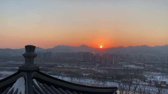 北京冬天首钢园日落夕阳晚霞