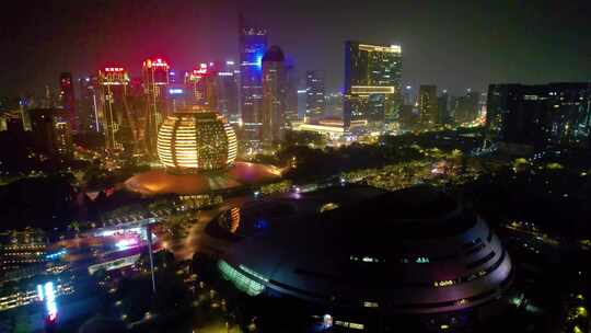 杭州市城市地标夜景视频素材航拍