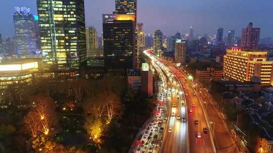 上海城市车流夜景风光