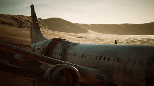 遗弃在沙漠中的破损飞机