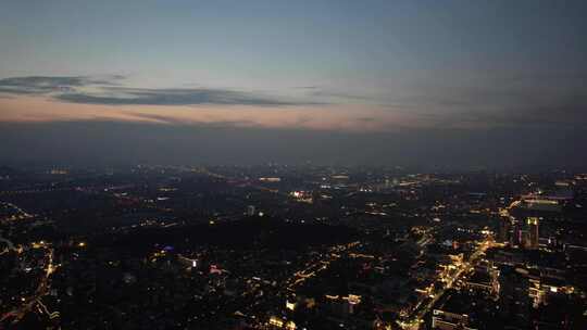 浙江绍兴城市夜幕降临夜景晚霞航拍