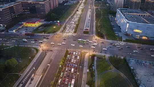 航拍城市道路车流延时视频素材模板下载