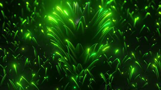 神秘的夜森林树与发光的叶子3d渲染插图无