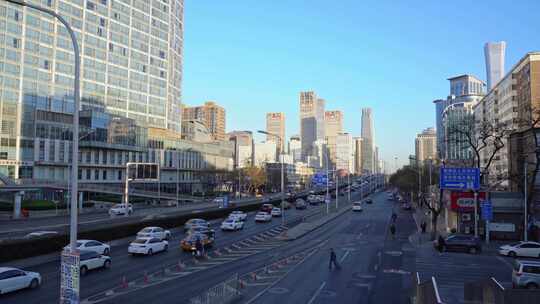 北京东三环国贸桥早高峰城市空镜