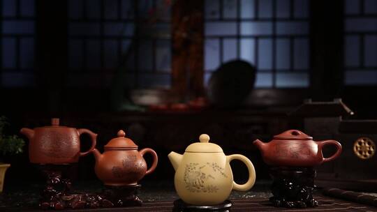 紫砂壶宜兴工艺品文化静物展示视频素材模板下载