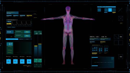 科幻科技医疗人体扫描血管神经骨骼诊断治疗视频素材模板下载