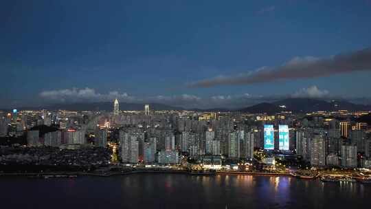 浙江温州城市夜幕降临夜景灯光航拍